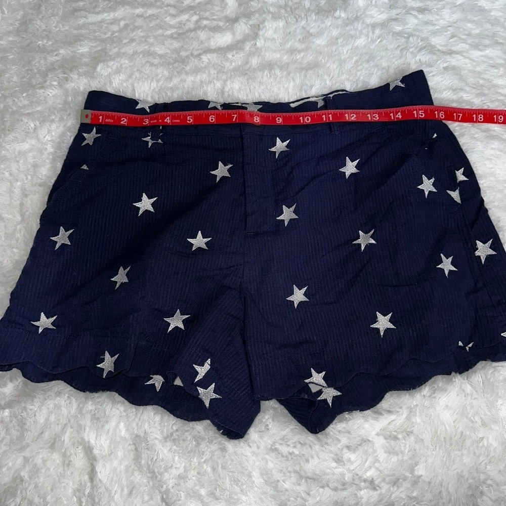 Lauren James Navy Blue Star Print Corduroy Scalloped Hem Shorts Womens Size M - Picture 5 of 6